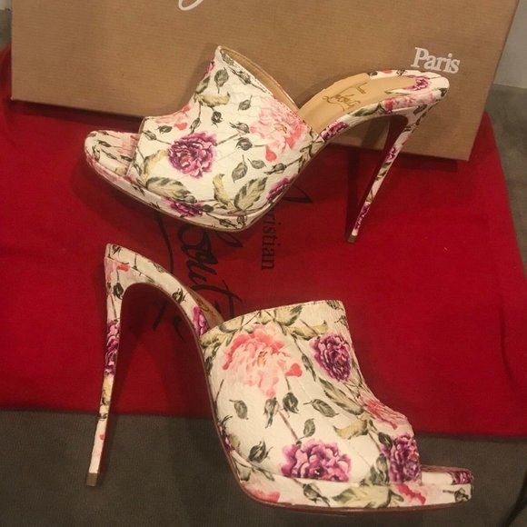Christian Louboutin PIGAMULE 120 Floral Watersnake Heel Mule Sandals Shoes - Picture 4 of 14